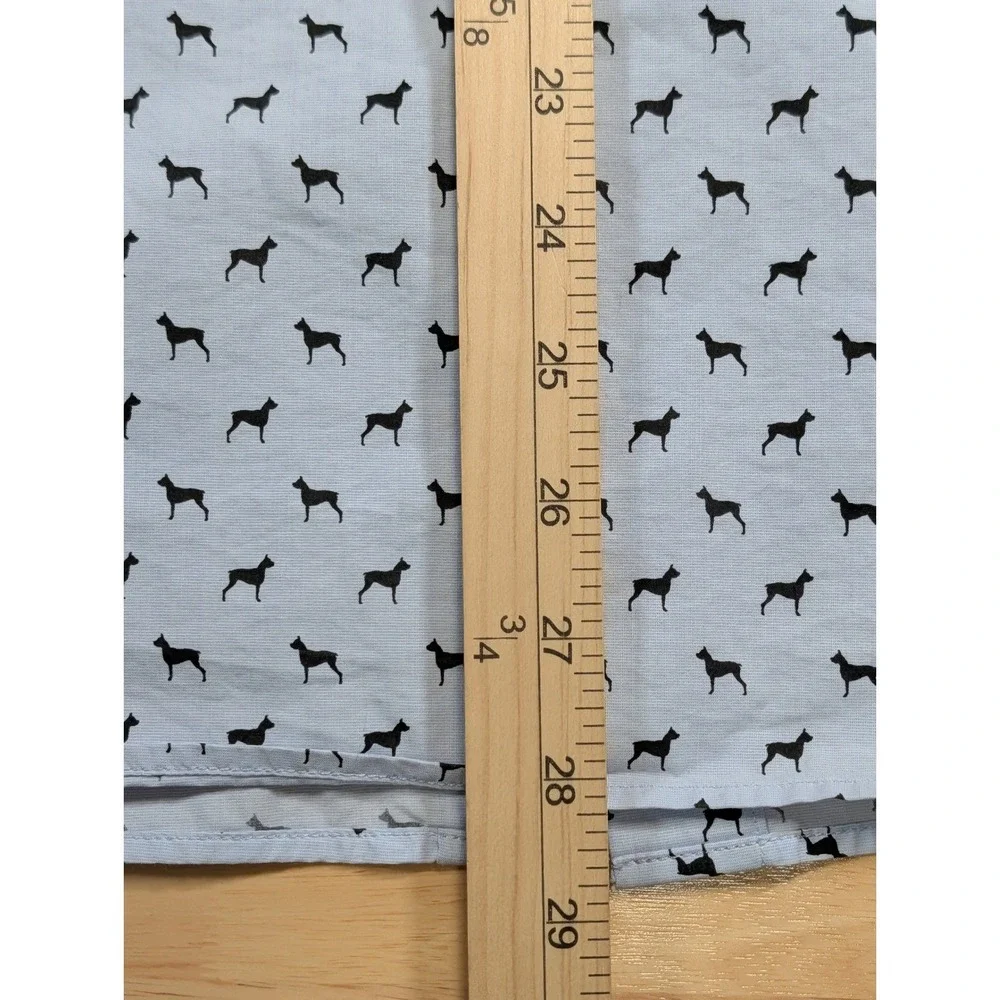 Banana Republic Mens M Slim Flex Fit Blue Doberman Dog Print Tech Stretch Shirt